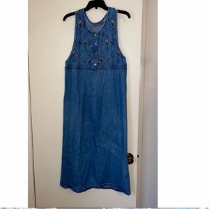 Vintage flower-detailed long denim dress